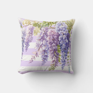 Elegante paarse bloemige wisteria paarse witte str kussen