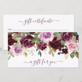 Elegante paarse bloemige zakelijke cadeaubon (Voorkant / Achterkant)