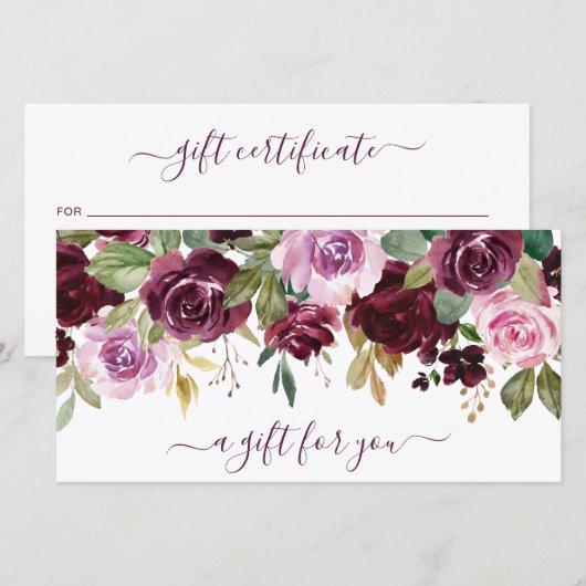 Elegante paarse bloemige zakelijke cadeaubon (Voorkant / Achterkant)