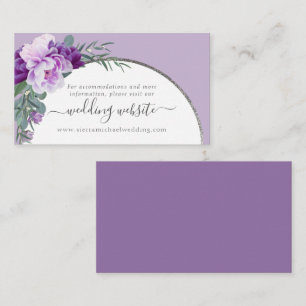 Elegante Paarse Bloemige Zilveren Boog Trouwwebsit Informatiekaartje