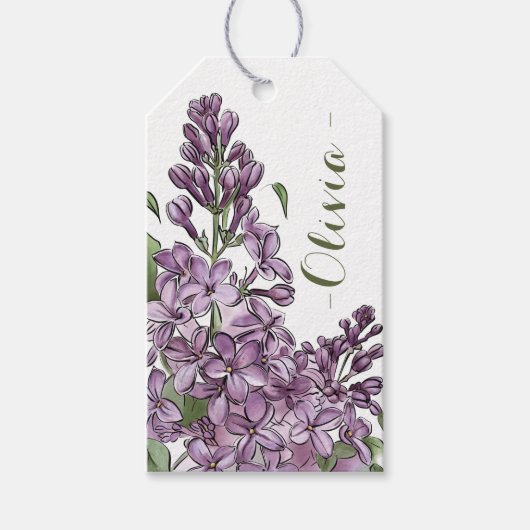 Elegante paarse bloemlijn kunst gepersonaliseerd c cadeaulabel (Voorkant)