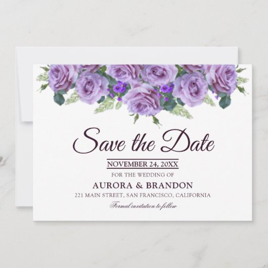 Elegante Paarse bloemmolen Save the Date Invitatio Kaart (Voorkant)