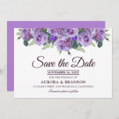 Elegante Paarse bloemmolen Save the Date Invitatio Kaart (Voorkant / Achterkant)