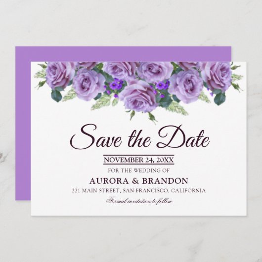 Elegante Paarse bloemmolen Save the Date Invitatio Kaart (Voorkant / Achterkant)