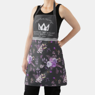 Elegante Paarse bloemmotief Queen of the Kitchen Schort
