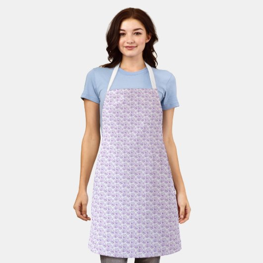 Elegante paarse bloemprint apron schort (Gedragen)