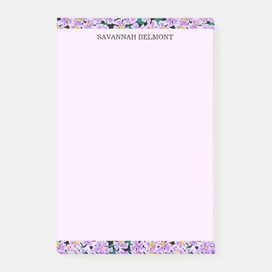 Elegante paarse bloemrand gepersonaliseerd post-it® notes (Voorkant)