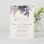 Elegante paarse bloemrijke bruidsdouche kaart (Staand voorkant)