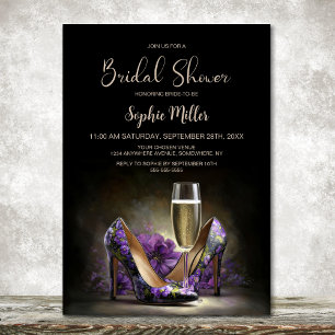 Elegante paarse bloemstiletto's bruidssalon kaart