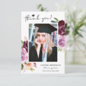 Elegante Paarse Blush Bloemen Afstuderen Foto Bedankkaart (Staand voorkant)