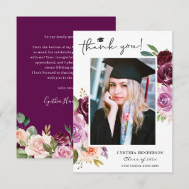 Elegante Paarse Blush Bloemen Afstuderen Foto Bedankkaart