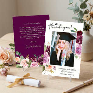 Elegante Paarse Blush Bloemen Afstuderen Foto Bedankkaart