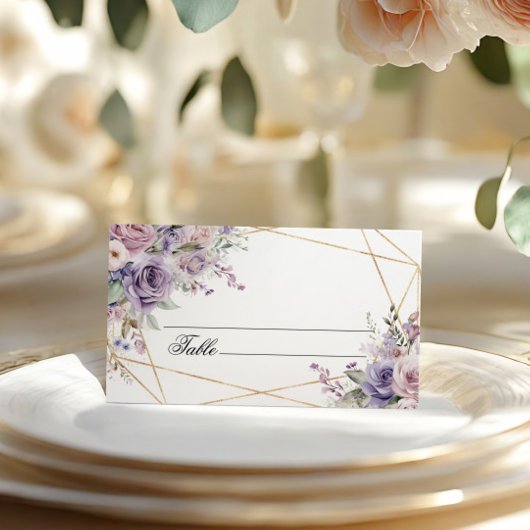 Elegante Paarse & Blush Roos Bloemen bruiloft Plaatskaartje