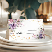 Elegante Paarse & Blush Roos Bloemen bruiloft Plaatskaartje