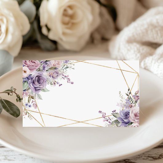 Elegante Paarse & Blush Roos Bloemen bruiloft Plaatskaartje