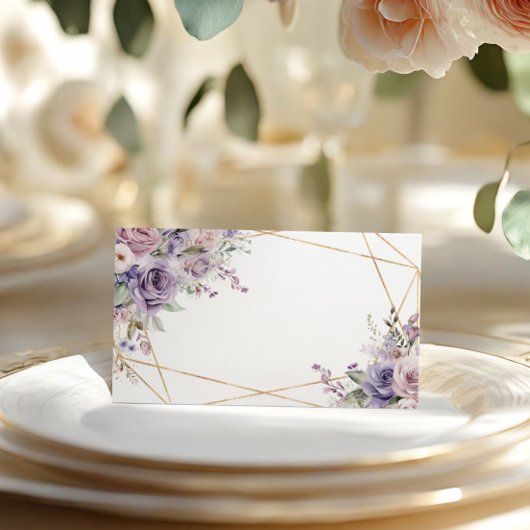 Elegante Paarse & Blush Roos Bloemen bruiloft Plaatskaartje