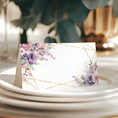 Elegante Paarse & Blush Roos Bloemen bruiloft Plaatskaartje