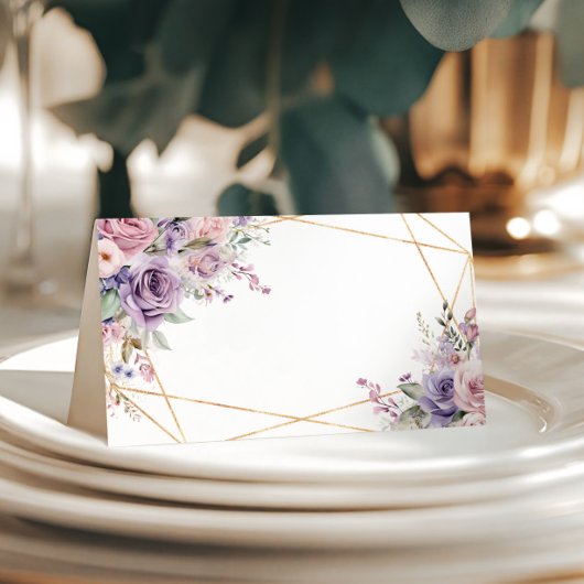 Elegante Paarse & Blush Roos Bloemen bruiloft Plaatskaartje