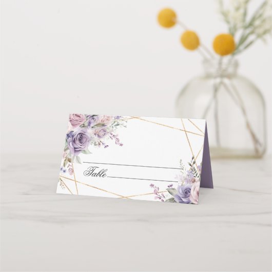 Elegante Paarse & Blush Roos Bloemen bruiloft Plaatskaartje (Voorkant)