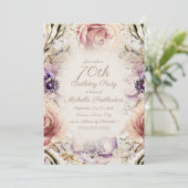 Elegante Paarse Blush Roze Script 70ste Verjaardag Kaart (Staand voorkant)