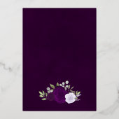 Elegante Paarse Boho Bloemen met Roos Gouden Bruil Folie Uitnodiging (Achterkant)