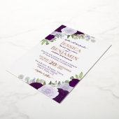 Elegante Paarse Boho Bloemen met Roos Gouden Bruil Folie Uitnodiging (Gedraaid)
