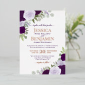 Elegante Paarse Boho Bloemen met Roos Gouden Bruil Folie Uitnodiging (Staand Voorkant)