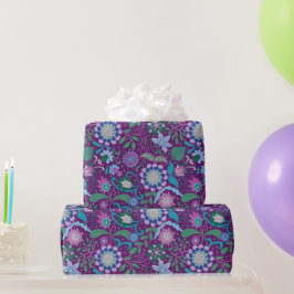 Elegante Paarse Boho Bloemen op Paars Cadeaupapier