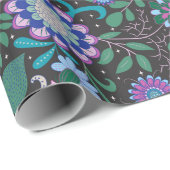 Elegante paarse boho-bloemen op zwart cadeaupapier (Rol Hoek)