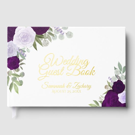 Elegante Paarse Boho Chic Rozen Kleine bruiloft Gastenboek (Voorkant)