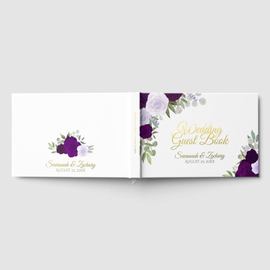 Elegante Paarse Boho Chic Rozen Kleine bruiloft Gastenboek (Volledig)