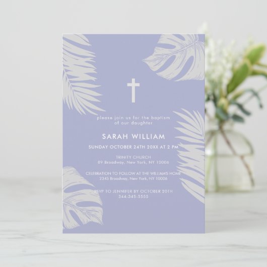 Elegante Paarse Boho laat kruis doop Kaart (Staand voorkant)