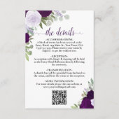 Elegante Paarse Boho Rozen bruiloft details QR cod Informatiekaartje (Voorkant)