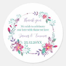 Elegante Paarse boombladeren Custom Wedding Ronde Sticker