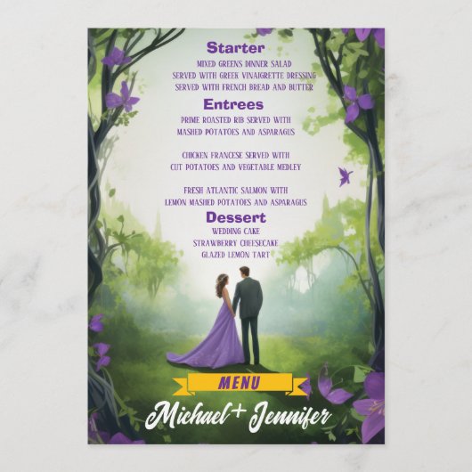 Elegante Paarse Bos  Floral Wedding Menu (Voorkant)