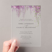 Elegante Paarse Botanische Bloemen Script Wedding Acryl Uitnodigingen (Insitu (Draagbaar))