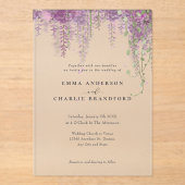Elegante Paarse Botanische Bloemen Script Wedding Acryl Uitnodigingen (Voorkant)