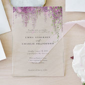 Elegante Paarse Botanische Bloemen Script Wedding Acryl Uitnodigingen