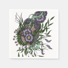 Elegante paarse botanische boeket handgetekend pap servet