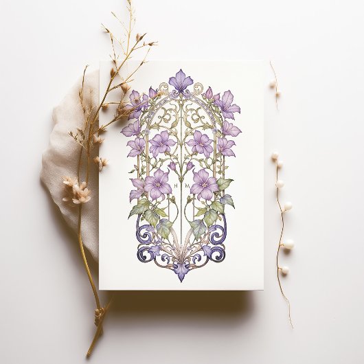 Elegante Paarse Bougainvillea bruiloft Lila Kaart