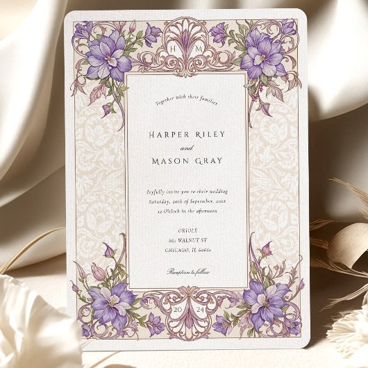 Elegante Paarse Bougainvillea bruiloft Lila Kaart