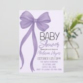 Elegante Paarse Bow Baby shower Uitnodiging (Staand voorkant)