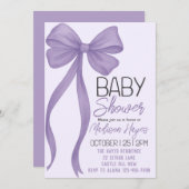 Elegante Paarse Bow Baby shower Uitnodiging (Voorkant / Achterkant)