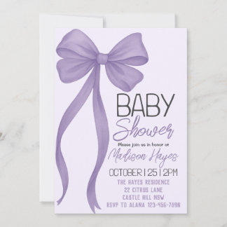 Elegante Paarse Bow Baby shower Uitnodiging