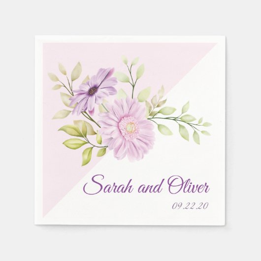 Elegante Paarse bruiloft bloemen Servet (Voorkant)