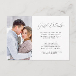 Elegante Paarse Bruiloft Gast Details met Foto Informatiekaartje