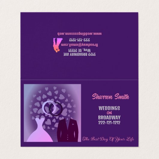 Elegante Paarse Bruiloft Party Planner Visitekaartje (Buitenkant ongevouwen)