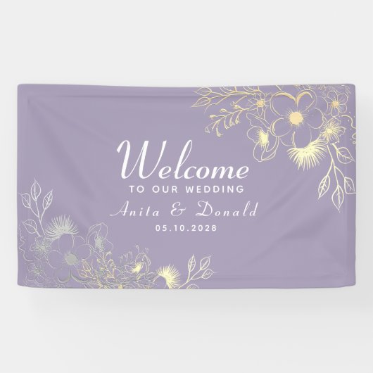 Elegante Paarse Bruiloft Spandoek (Horizontaal)