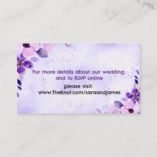 Elegante Paarse Bruiloft Website Behuizing Kaart (Achterkant)