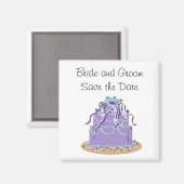 Elegante paarse cake save the date magneet (Voorkant / Achterkant)